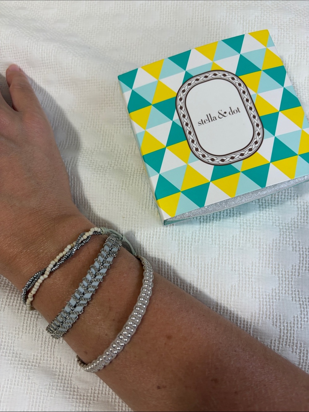 Stella & Dot Lola Wrap Silver-Tone Layered Beaded Bracelet